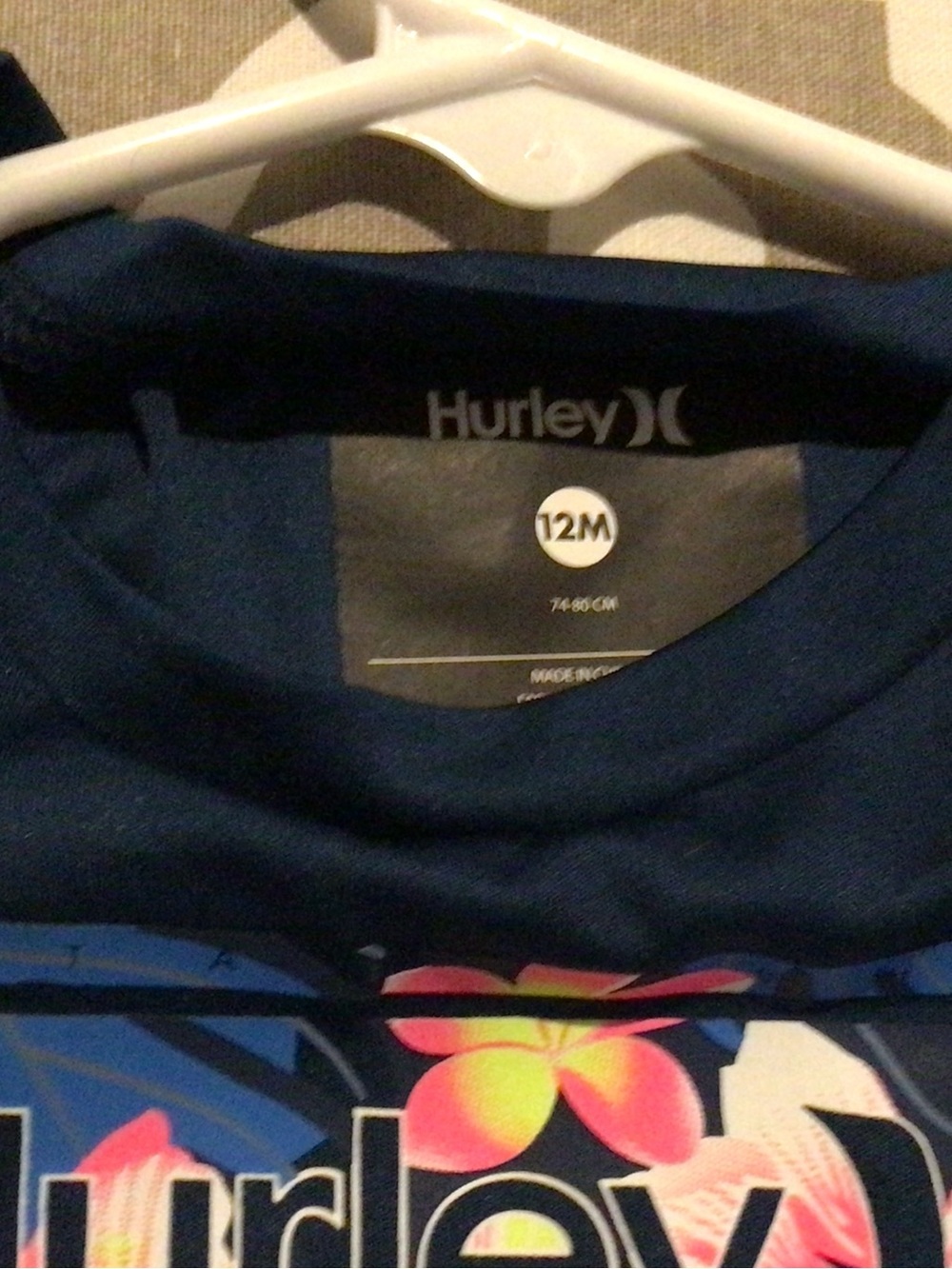 Hurley Navy Short Sleeve Tee with Pink & Yellow Floral Logo